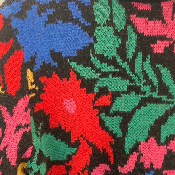 FARM Rio Multicolor Knit Sweater mini dress ballon sleeve abstract flowers y2k M - Picture 3 of 9